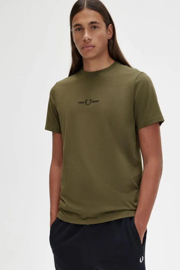 Men Embroidered TShirt Uniform Green Fred Perry TShirts