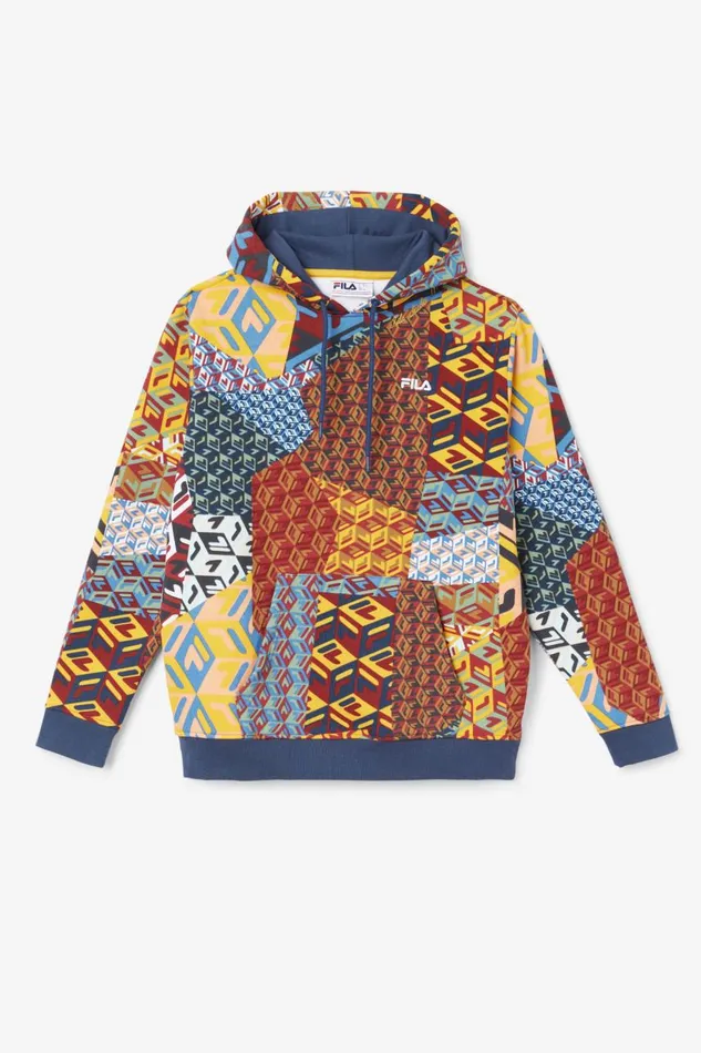 Men Fila Sweatshirts and Hoodies Anja Hoodie Radiant Yellow Print Moonlit Ocean
