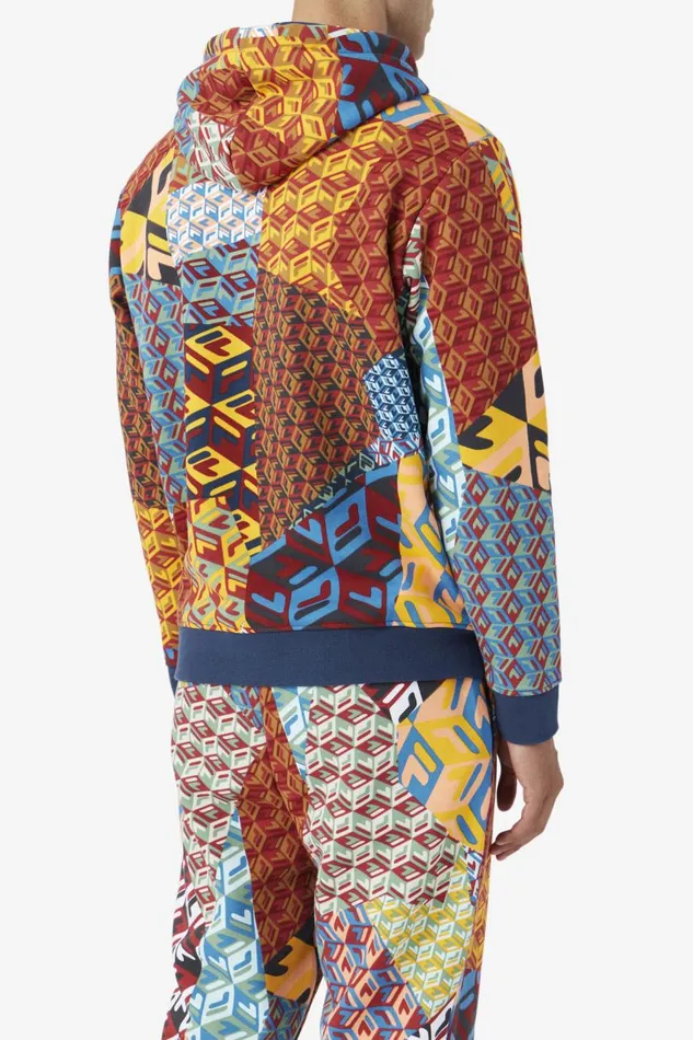 Men Fila Sweatshirts and Hoodies Anja Hoodie Radiant Yellow Print Moonlit Ocean