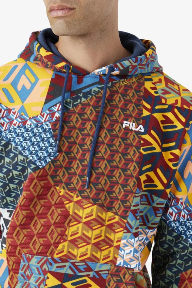Men Fila Sweatshirts and Hoodies Anja Hoodie Radiant Yellow Print Moonlit Ocean
