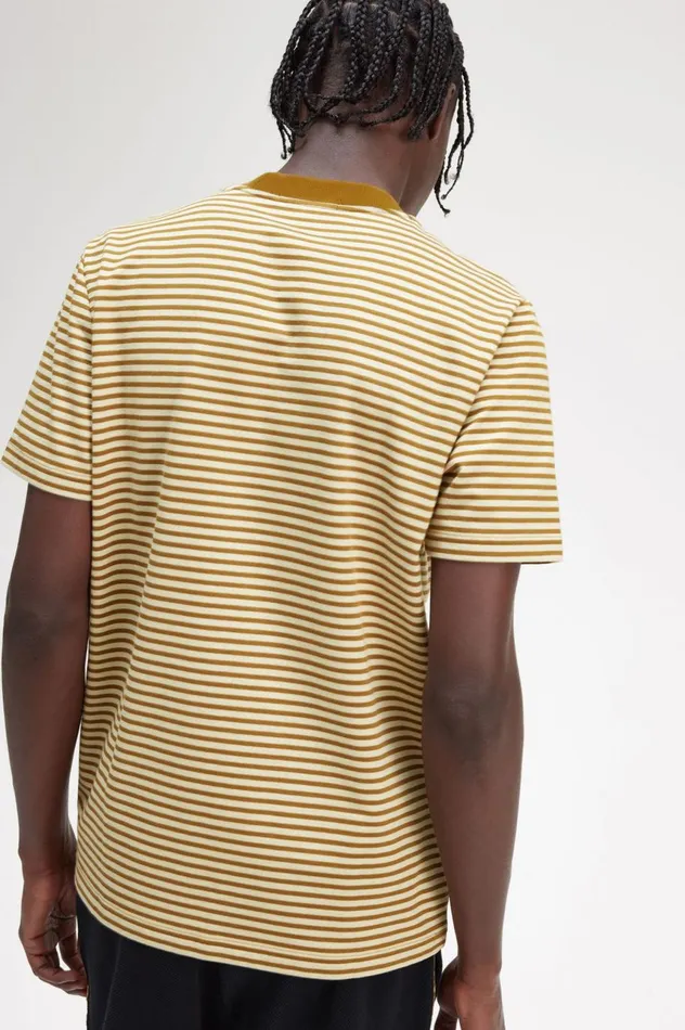 Men Fine Stripe Heavyweight TShirt Oatmealdark Caramel Fred Perry TShirts