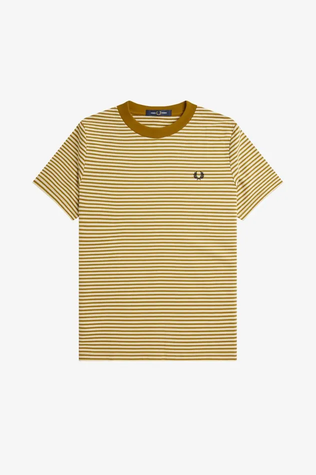 Men Fine Stripe Heavyweight TShirt Oatmealdark Caramel Fred Perry TShirts