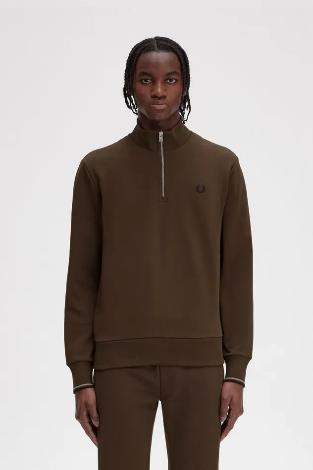 Men Half Zip Sweatshirt Burnt Tobacco Fred Perry Tracksuits