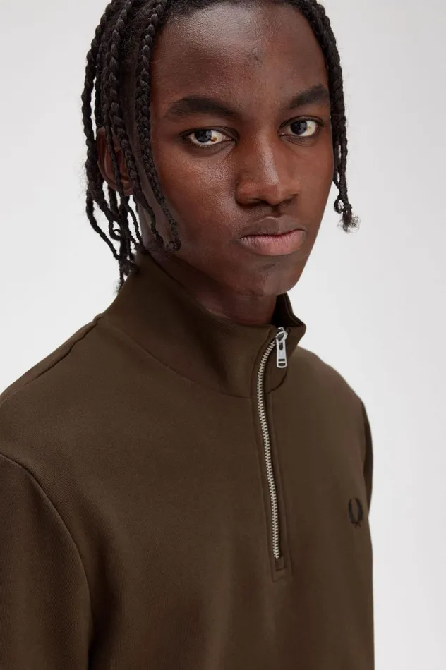 Men Half Zip Sweatshirt Burnt Tobacco Fred Perry Tracksuits