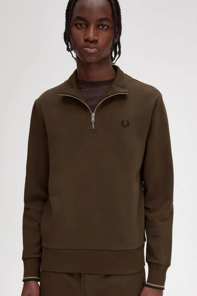 Men Half Zip Sweatshirt Burnt Tobacco Fred Perry Tracksuits