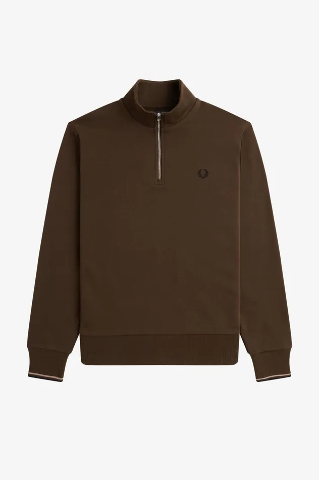Men Half Zip Sweatshirt Burnt Tobacco Fred Perry Tracksuits