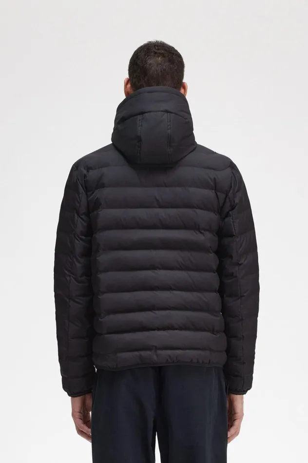 Men Hooded Insulated Jacket Black Fred Perry Coats and Jackets