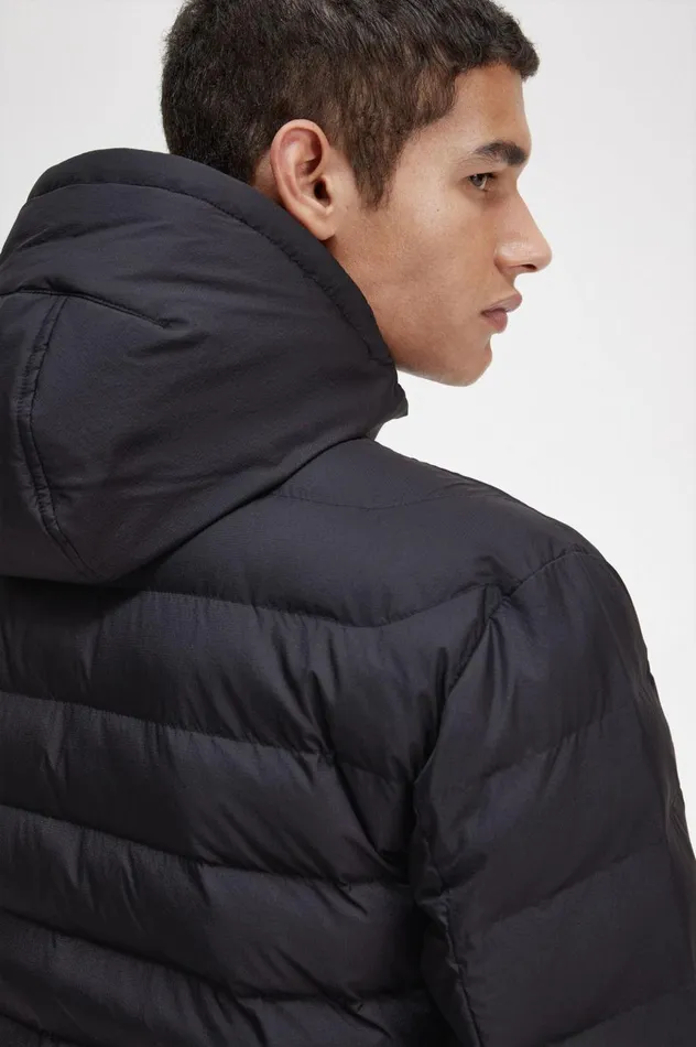 Men Hooded Insulated Jacket Black Fred Perry Coats and Jackets