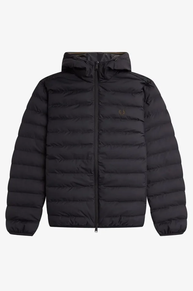 Men Hooded Insulated Jacket Black Fred Perry Coats and Jackets