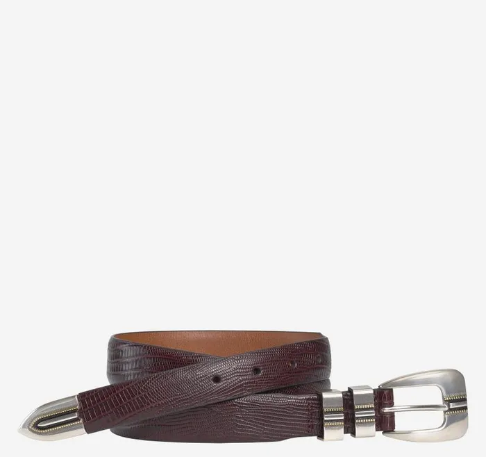 Men Johnston and Murphy Belts LizardGrain Ranger Belt Burgundy