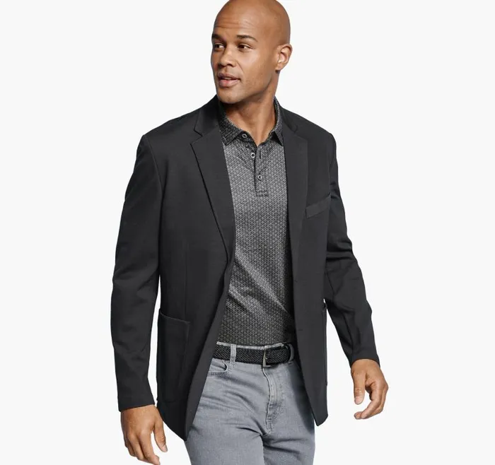 Men Johnston and Murphy Blazers XC Flex Knit Blazer Black Solid Men Johnston and Murphy Blazers XC Flex Knit Blazer Black Solid