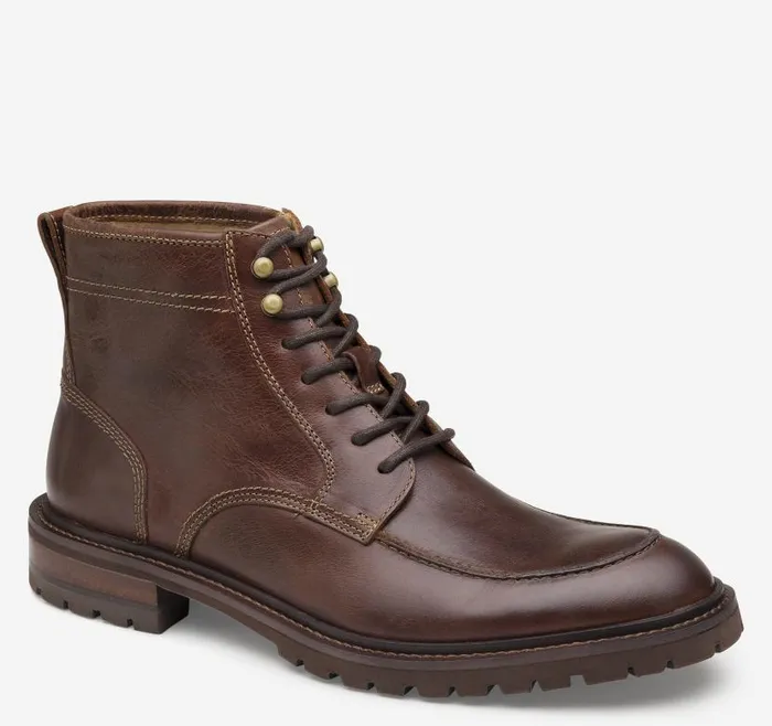Men Johnston and Murphy Boots Barrett Moc Toe Boot Mahogany Full Grain