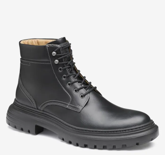 Men Johnston and Murphy Boots Kelton Plain Toe Boot Black Full Grain
