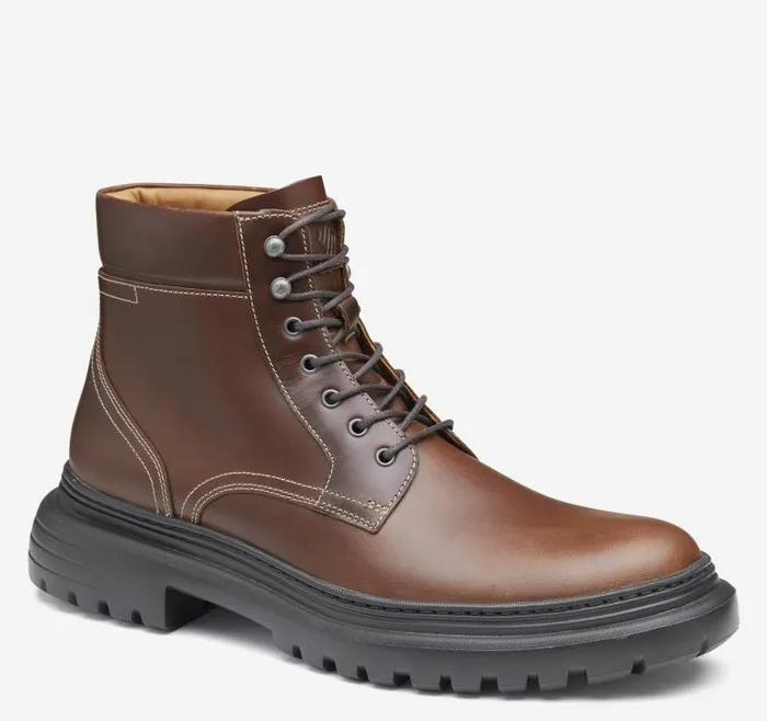 Men Johnston and Murphy Boots Kelton Plain Toe Boot Mahogany Full Grain