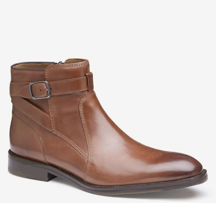 Men Johnston and Murphy Boots Meade Buckle Boot Teak Italian Calfskin