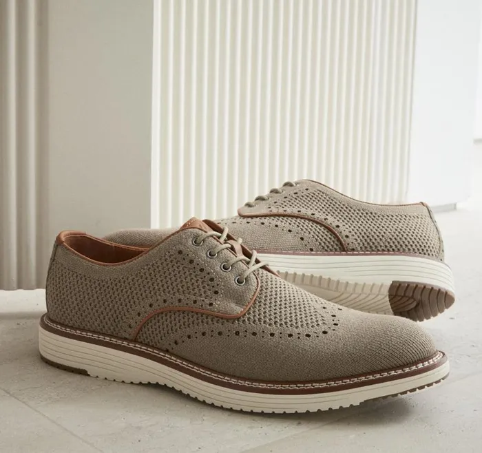 Men Johnston and Murphy LaceUps Upton Knit Wingtip Taupe Heathered Knit Men Johnston and Murphy LaceUps Upton Knit Wingtip Taupe Heathered Knit