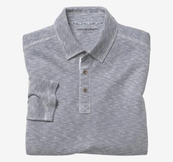 Men Johnston and Murphy Polos and Tees Vintage Slub LongSleeve Polo Indigo