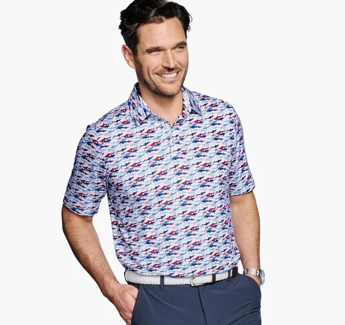 Men Johnston and Murphy Polos and Tees XC4 Performance Polo Bluered Shark