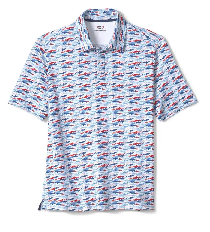 Men Johnston and Murphy Polos and Tees XC4 Performance Polo Bluered Shark Men Johnston and Murphy Polos and Tees XC4 Performance Polo Bluered Shark