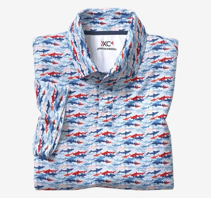 Men Johnston and Murphy Polos and Tees XC4 Performance Polo Bluered Shark Men Johnston and Murphy Polos and Tees XC4 Performance Polo Bluered Shark