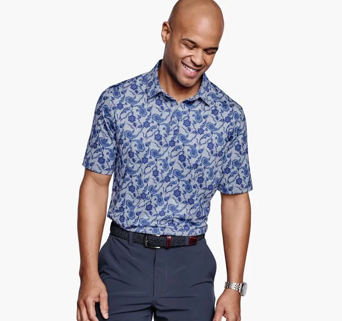Men Johnston and Murphy Polos and Tees XC4 Performance Polo Navy Paisley