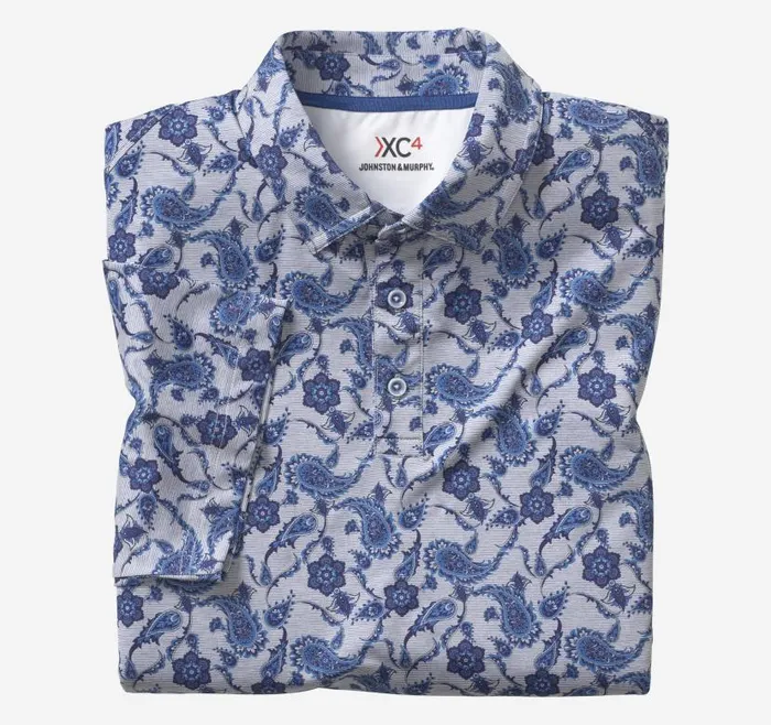 Men Johnston and Murphy Polos and Tees XC4 Performance Polo Navy Paisley Men Johnston and Murphy Polos and Tees XC4 Performance Polo Navy Paisley
