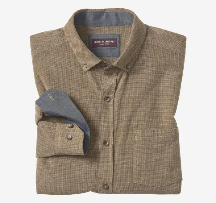 Men Johnston and Murphy Shirts Corduroy Shirt Brown Textured