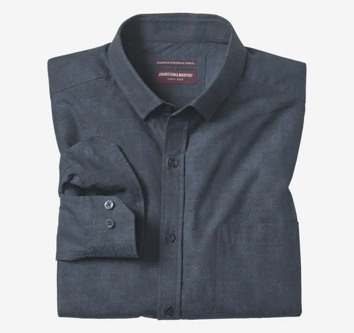 Men Johnston and Murphy Shirts LongSleeve Jacquard Shirt Navy Airplane