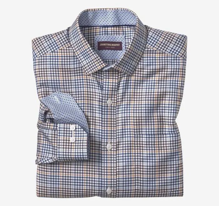 Men Johnston and Murphy Shirts NonIron Dress Shirt White Multi Glen Plaid