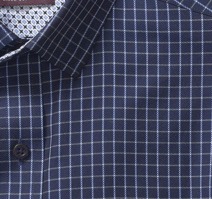 Men Johnston and Murphy Shirts Premium Cotton Shirts Navy Twill Windowpane