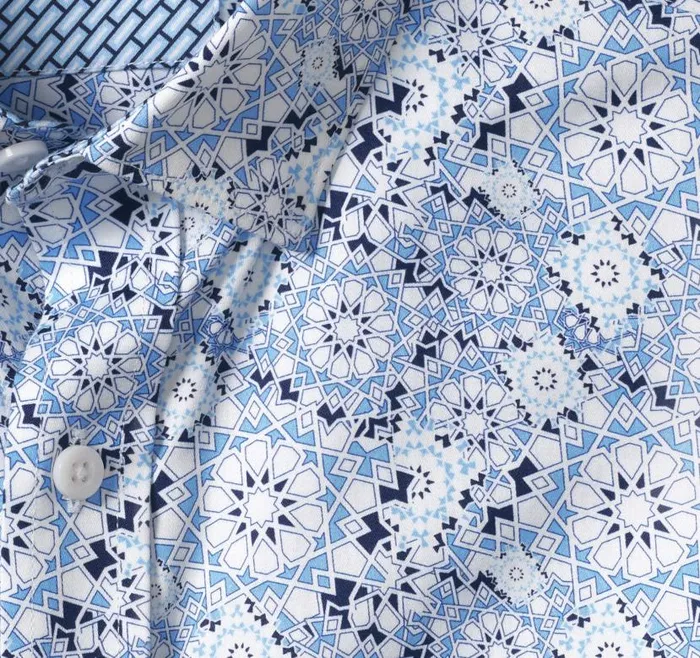 Men Johnston and Murphy Shirts Printed Cotton Shirt Light Blue Multipoint Star Men Johnston and Murphy Shirts Printed Cotton Shirt Light Blue Multipoint Star
