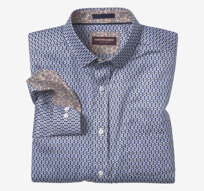 Men Johnston and Murphy Shirts Printed Cotton Shirt Navywhite Diamond Bar