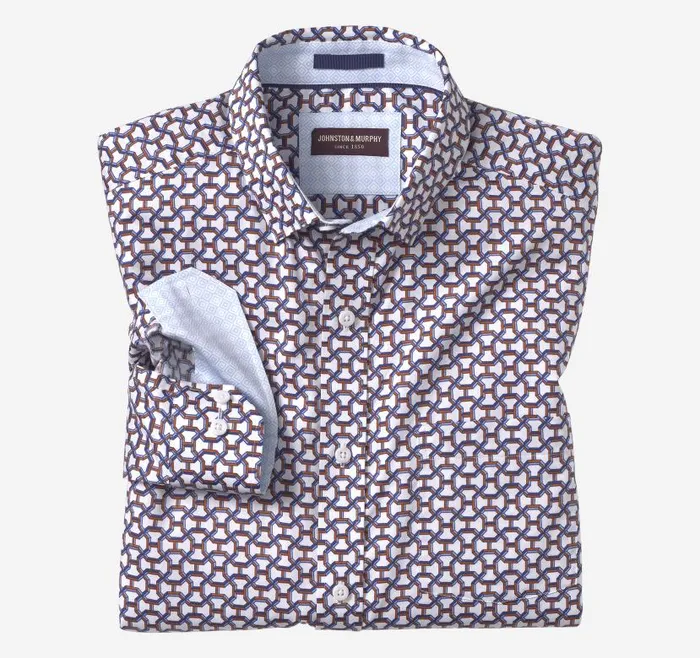 Men Johnston and Murphy Shirts Printed Cotton Shirt Orange Tunnel Maze