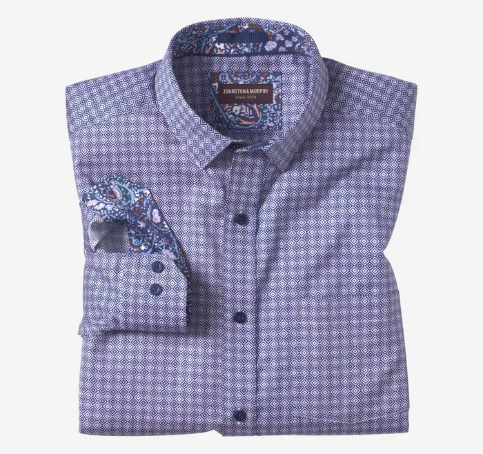 Men Johnston and Murphy Shirts Printed Cotton Shirt Pink Diamond