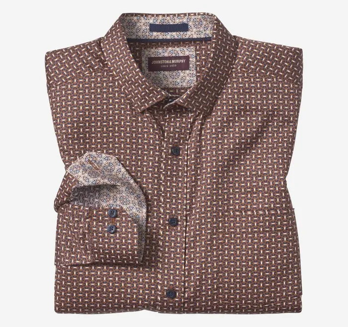 Men Johnston and Murphy Shirts Printed Cotton Shirt Rustnavy Linked Ovals