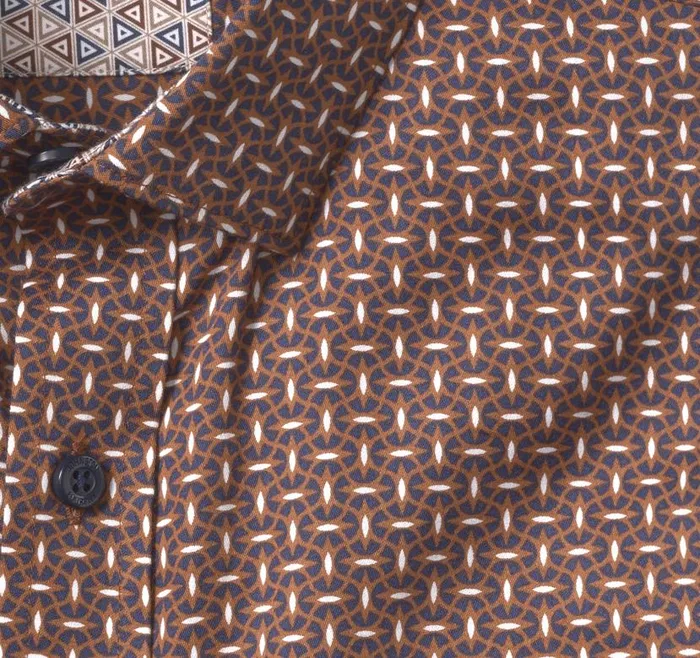 Men Johnston and Murphy Shirts Printed Cotton Shirt Rustnavy Linked Ovals Men Johnston and Murphy Shirts Printed Cotton Shirt Rustnavy Linked Ovals