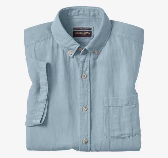 Men Johnston and Murphy ShortSleeve Shirts Garment Dyed Shirt Blue