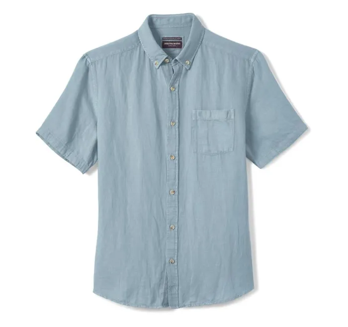 Men Johnston and Murphy ShortSleeve Shirts Garment Dyed Shirt Blue Men Johnston and Murphy ShortSleeve Shirts Garment Dyed Shirt Blue