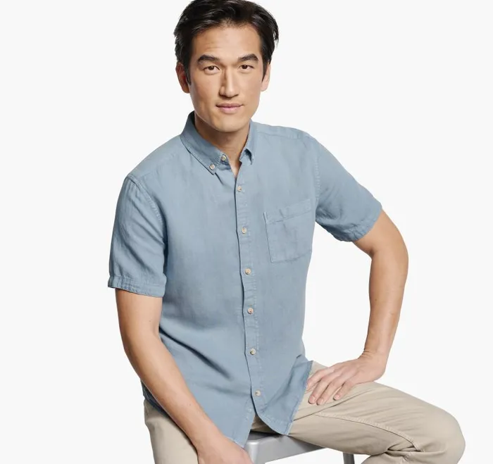 Men Johnston and Murphy ShortSleeve Shirts Garment Dyed Shirt Blue Men Johnston and Murphy ShortSleeve Shirts Garment Dyed Shirt Blue