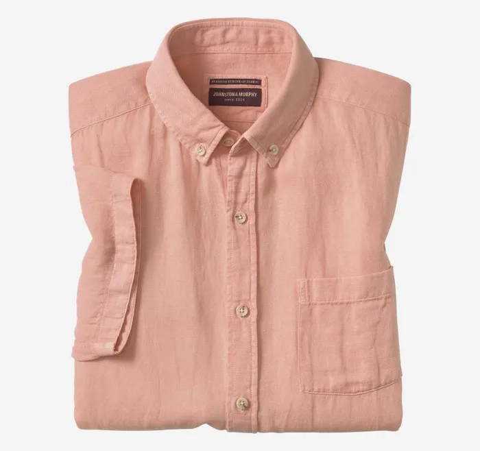 Men Johnston and Murphy ShortSleeve Shirts Garment Dyed Shirt Melon