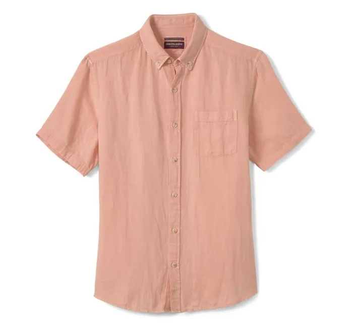 Men Johnston and Murphy ShortSleeve Shirts Garment Dyed Shirt Melon Men Johnston and Murphy ShortSleeve Shirts Garment Dyed Shirt Melon
