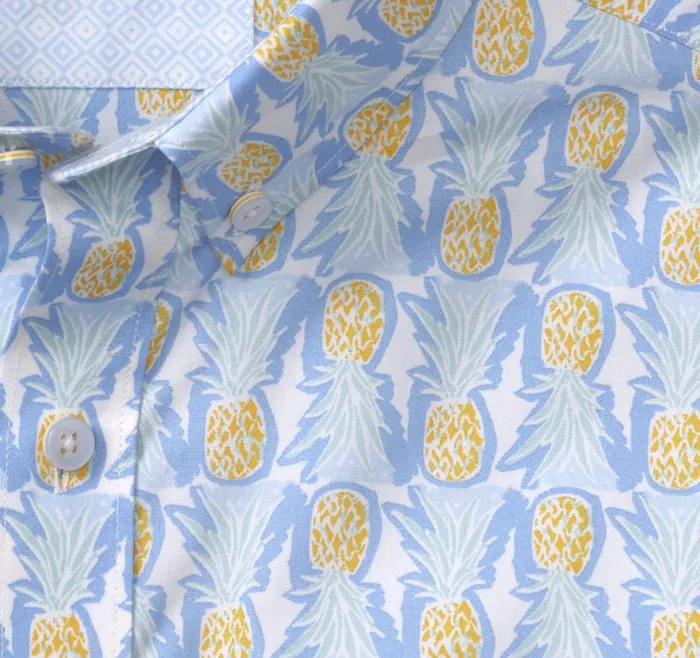 Men Johnston and Murphy ShortSleeve Shirts Printed Cotton ShortSleeve Shirt Bluemulti Pineapple Men Johnston and Murphy ShortSleeve Shirts Printed Cotton ShortSleeve Shirt Bluemulti Pineapple