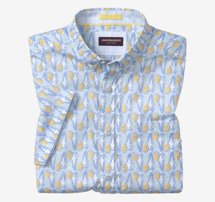 Men Johnston and Murphy ShortSleeve Shirts Printed Cotton ShortSleeve Shirt Bluemulti Pineapple Men Johnston and Murphy ShortSleeve Shirts Printed Cotton ShortSleeve Shirt Bluemulti Pineapple