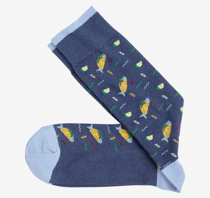 Men Johnston and Murphy Socks Novelty Socks Denim Fish Tacos