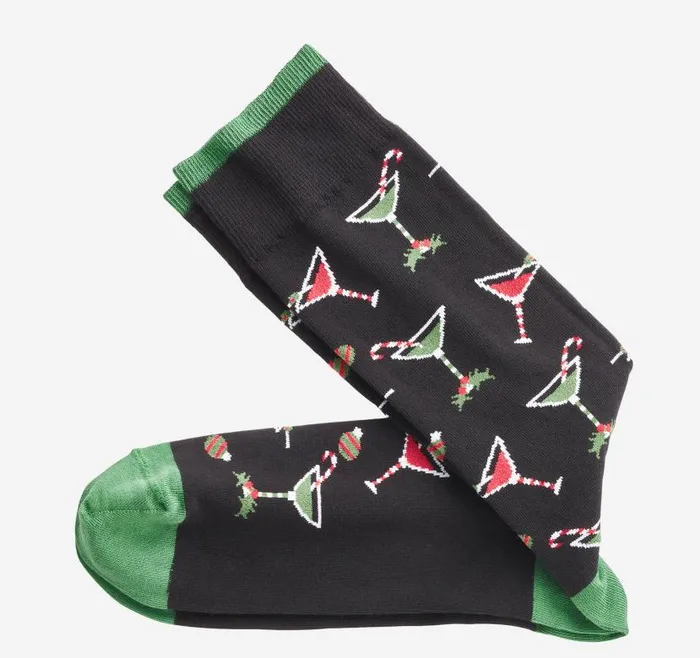 Men Johnston and Murphy Socks Pima Cotton HolidayThemed Socks Black Holiday Martinis