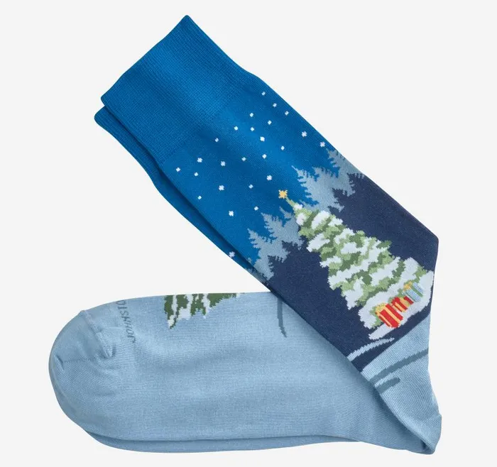 Men Johnston and Murphy Socks Pima Cotton HolidayThemed Socks Blue Holiday Theme