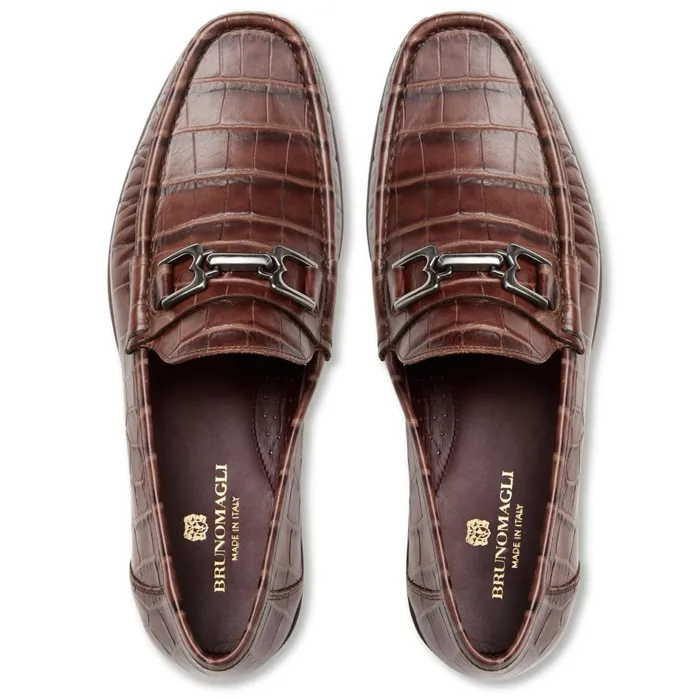 Men Loafers and Slipons Bruno Magli Trieste Classic Moccasin Brown Croc