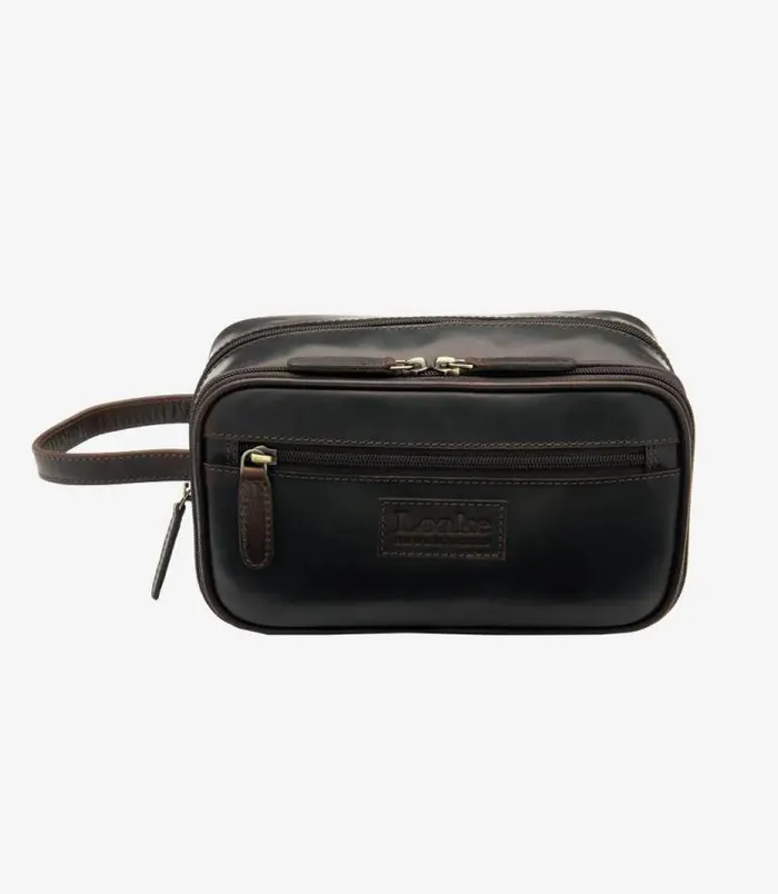 Men Loake Overnight and Wash Bags Dartmouth Wash Bag Dark Brown
