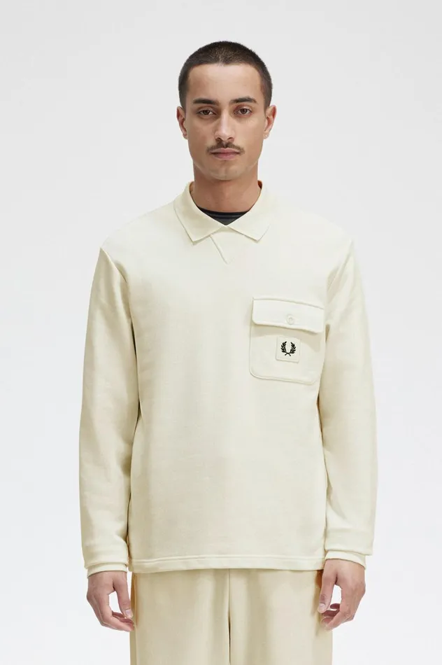 Men Long Sleeve Loopback Sweatshirt Ecru Fred Perry Sweatshirts