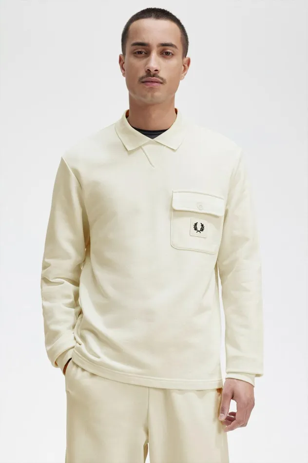 Men Long Sleeve Loopback Sweatshirt Ecru Fred Perry Sweatshirts